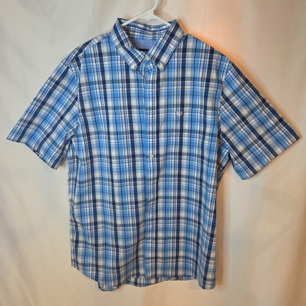 Chaps Shirt Mens Large Blue Plaid, Stretch Easy Care‎